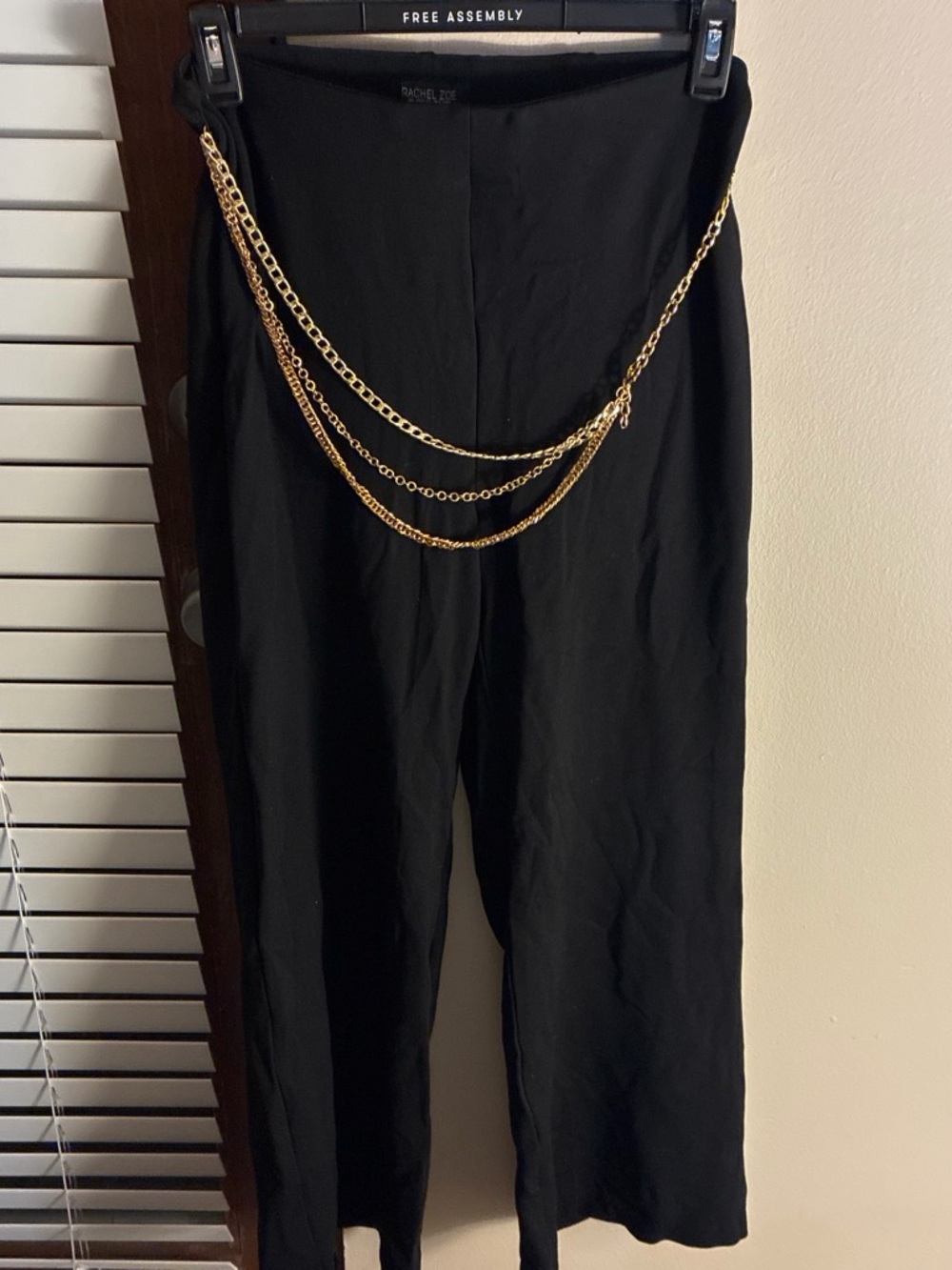 Rachel Zoe Black Wide-Leg Pants with Draped Gold Chain